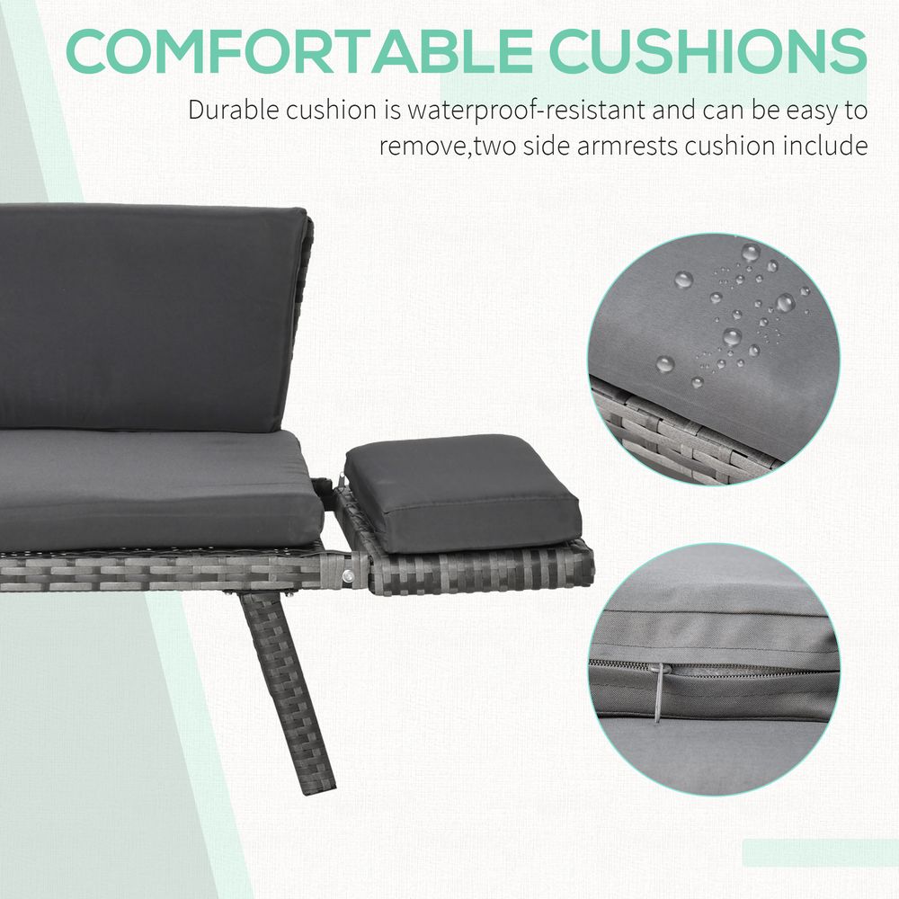 2 in 1 Rattan Folding Daybed Sofa Grey w/Cushion - SILVIONIX