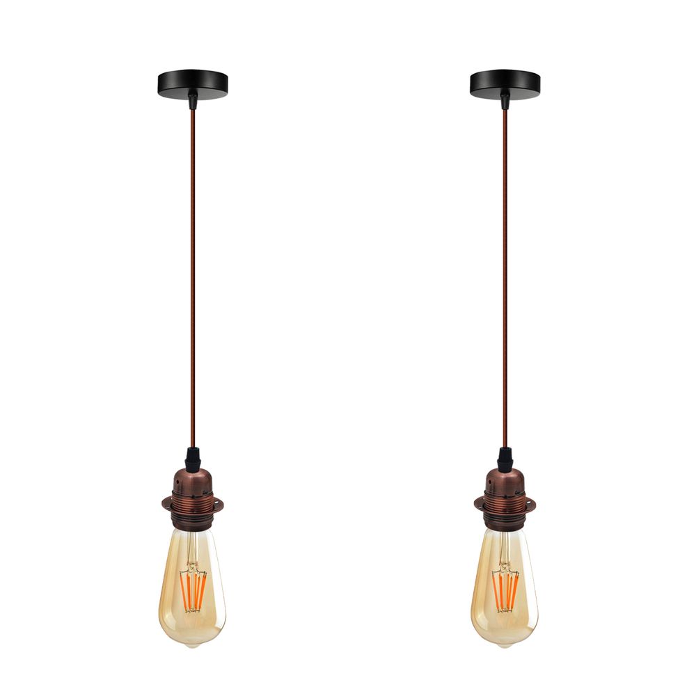 2 Pack Vintage Industrial Pendant Light,lampshade E27 UK Holder Fitting Set - SILVIONIX