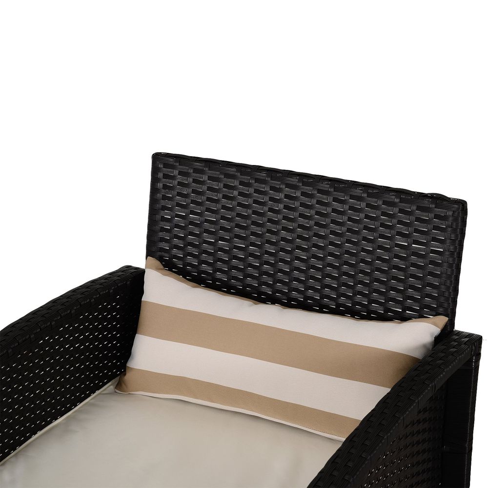 2 - Seater PE Rattan Side Table & Armchair Bistro Set w/ Pillows Black - SILVIONIX
