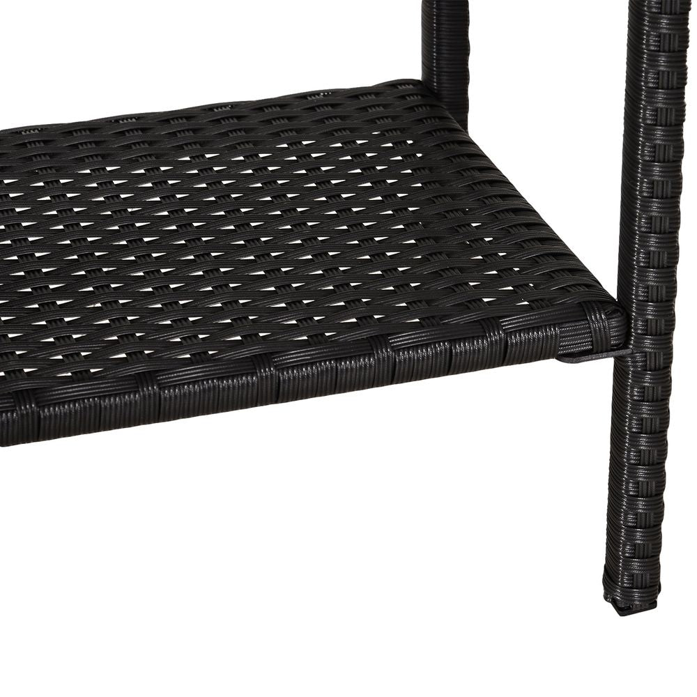 2 - Seater PE Rattan Side Table & Armchair Bistro Set w/ Pillows Black - SILVIONIX