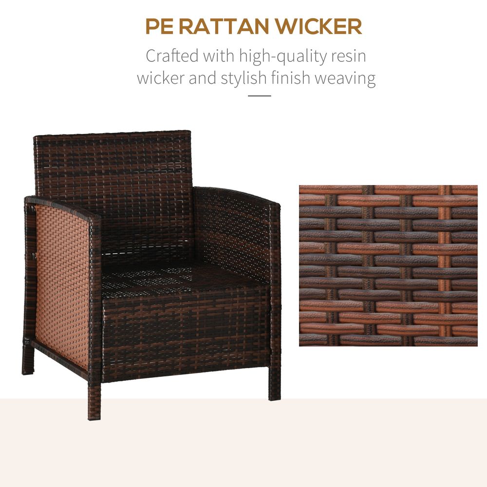 2 Seater Rattan Furniture Patio Bistro Set Cushion Pillow - Brown - SILVIONIX