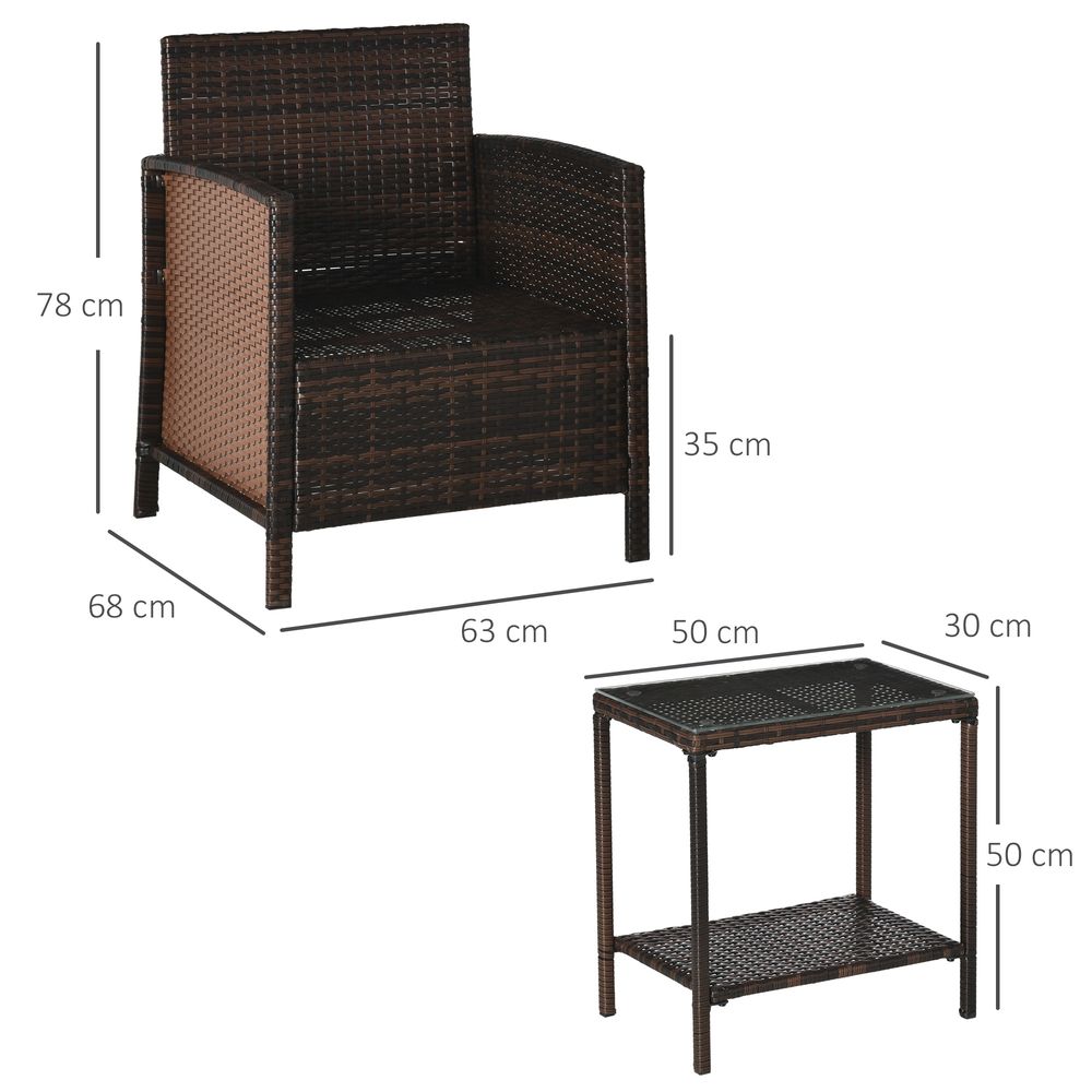 2 Seater Rattan Furniture Patio Bistro Set Cushion Pillow - Brown - SILVIONIX