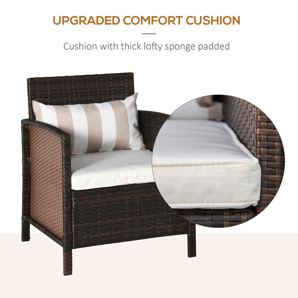 2 Seater Rattan Furniture Patio Bistro Set Cushion Pillow - Brown - SILVIONIX