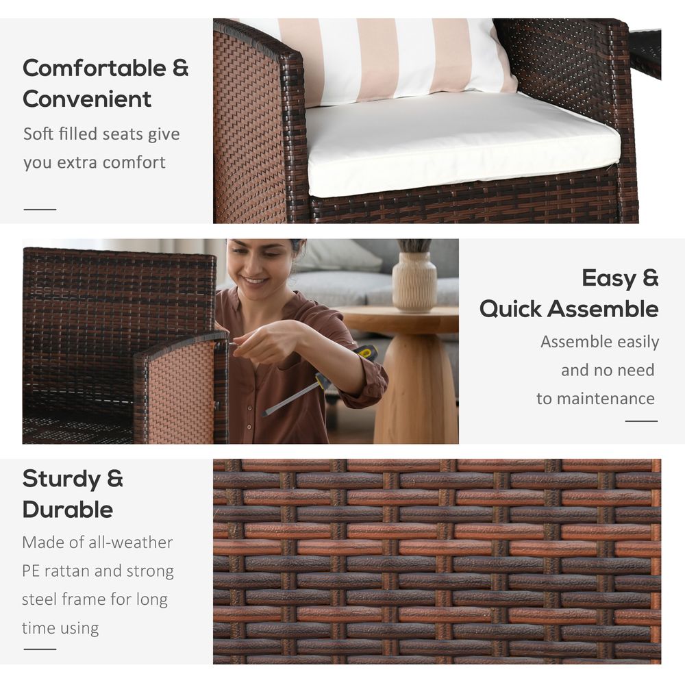 2 Seater Rattan Furniture Patio Bistro Set Cushion Pillow - Brown - SILVIONIX