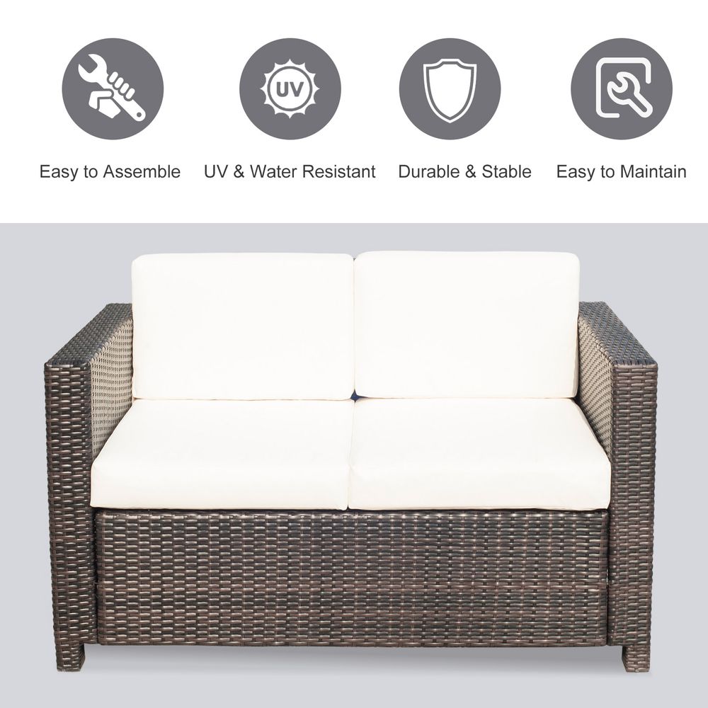 2 Seater Sofa Brown Rattan Table Sofa Chair Mixed Brown - SILVIONIX