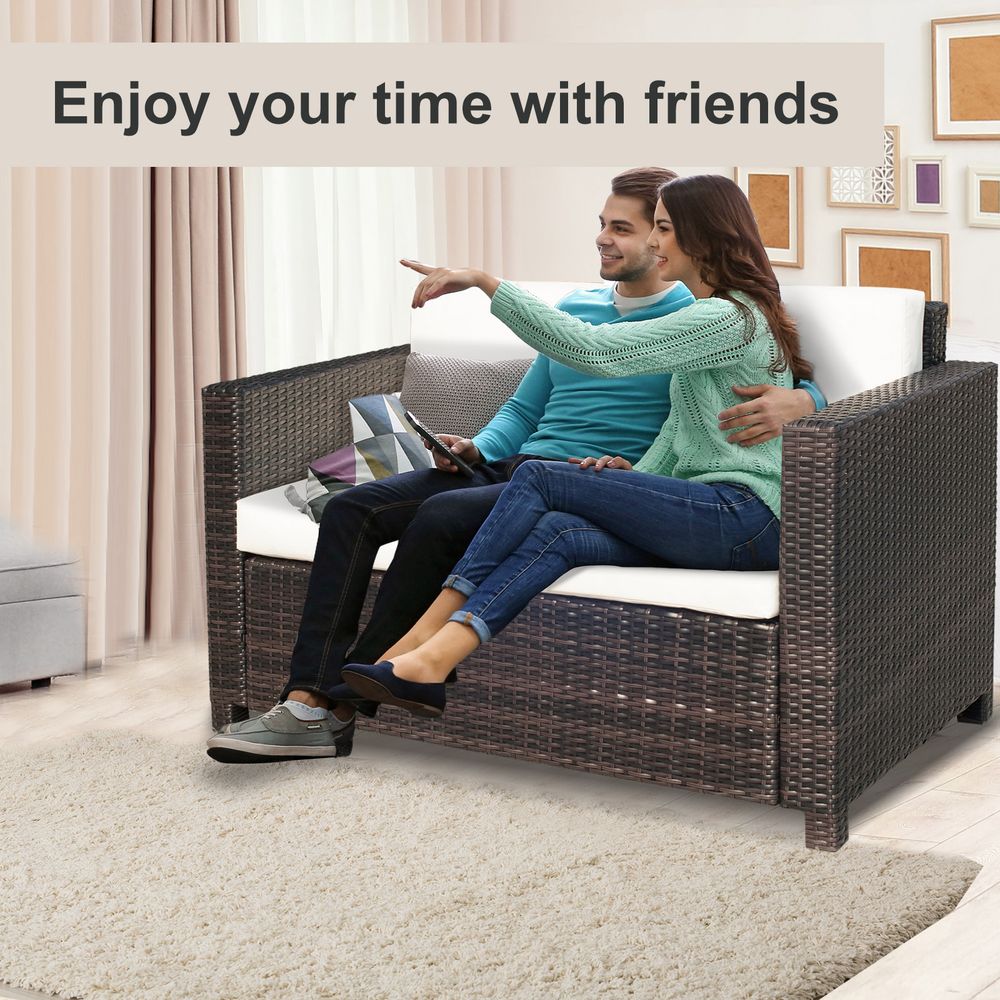 2 Seater Sofa Brown Rattan Table Sofa Chair Mixed Brown - SILVIONIX