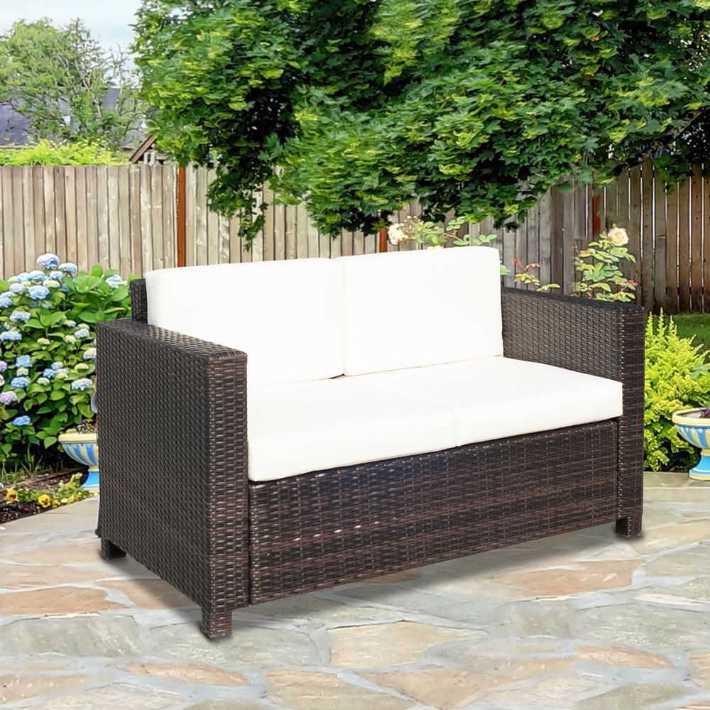2 Seater Sofa Brown Rattan Table Sofa Chair Mixed Brown - SILVIONIX