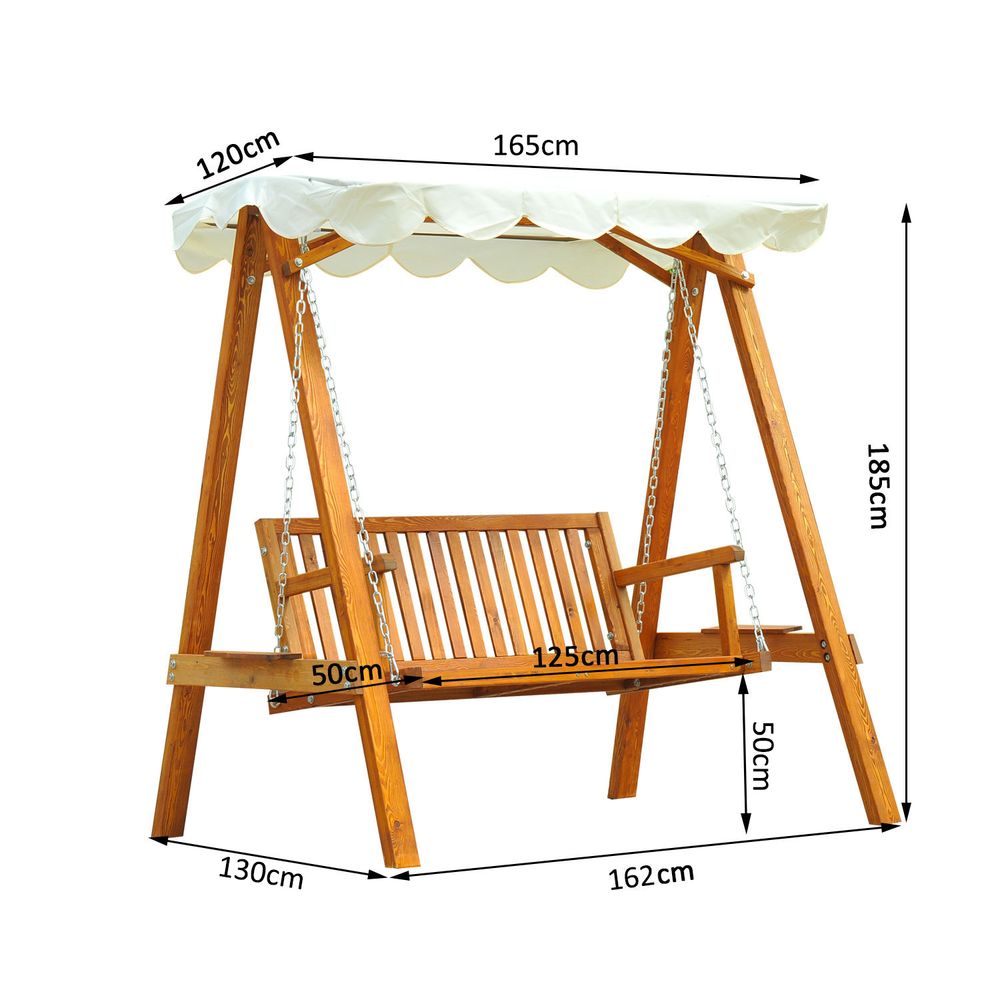2 - Seater Wood Garden Chair Swing Bench Lounger - Cream - SILVIONIX