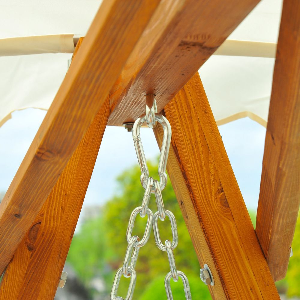 2 - Seater Wood Garden Chair Swing Bench Lounger - Cream - SILVIONIX