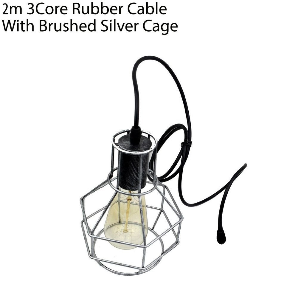 2m Pendant Lamp holder with Nest Cage - Brushed silver - SILVIONIX