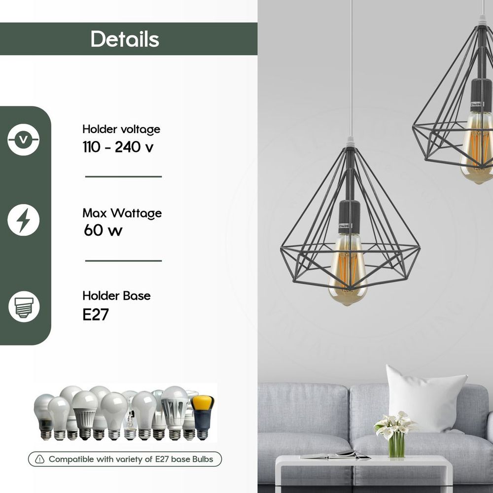 3 Head Red Rectangle Base Vintage Industrial E27 Ceiling Hanging Light Cage Shade Loft Style Metal Ceiling Pendant Lamp - SILVIONIX