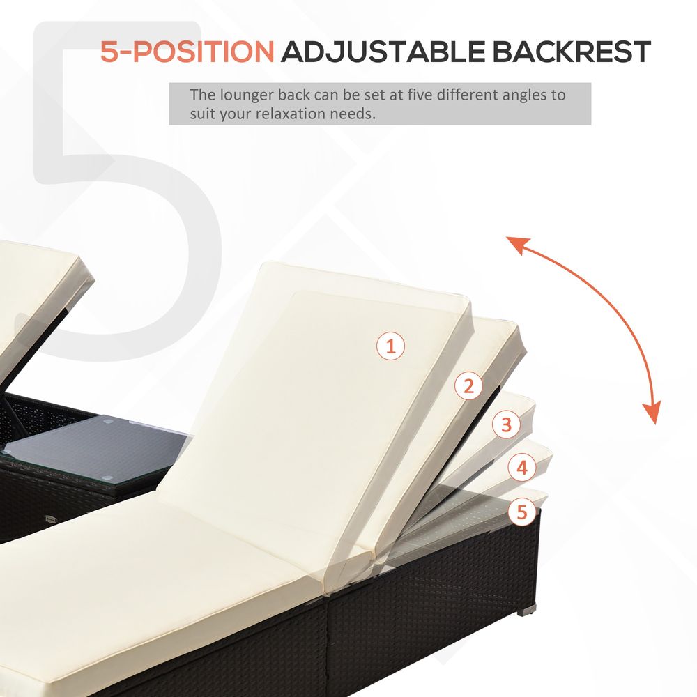 3 PCS Rattan Lounger Set - Deep Coffee/Cream White - SILVIONIX