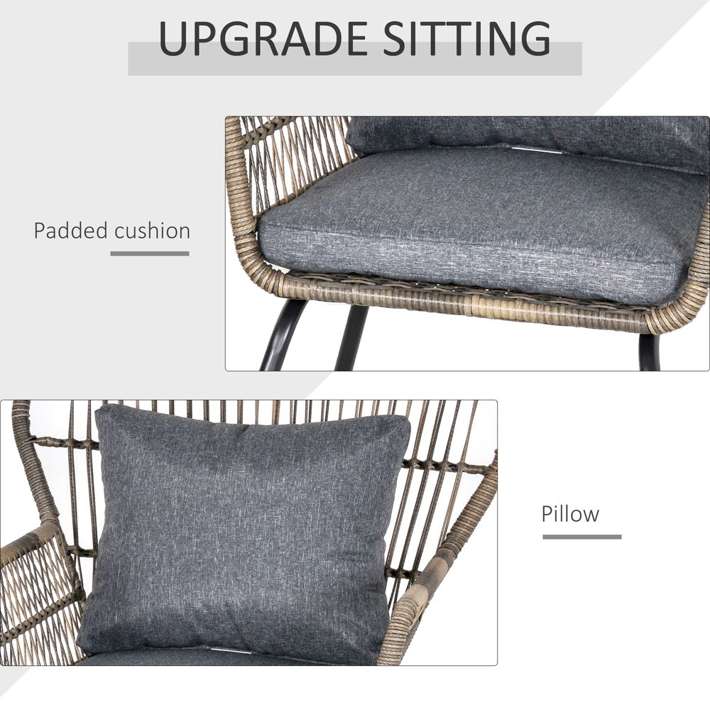3 PCS Webbed PE Rattan Outdoor Patio Set w/ Cushions Steel Frame Grey Outsunny - SILVIONIX