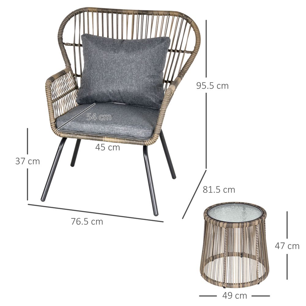 3 PCS Webbed PE Rattan Outdoor Patio Set w/ Cushions Steel Frame Grey Outsunny - SILVIONIX