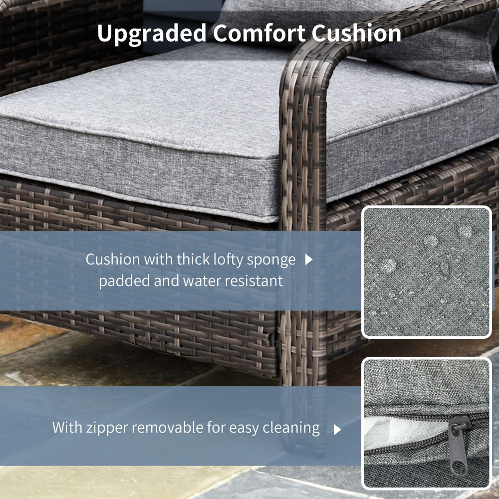 3 Piece PE Rattan Garden Sofa Set w/ 2 Chairs & Storage Table Grey Outsunny - SILVIONIX