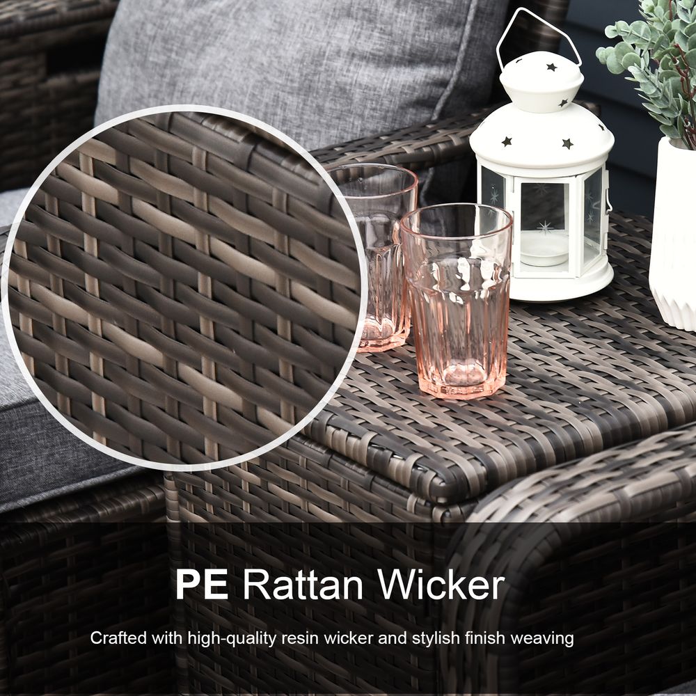 3 Piece PE Rattan Garden Sofa Set w/ 2 Chairs & Storage Table Grey Outsunny - SILVIONIX
