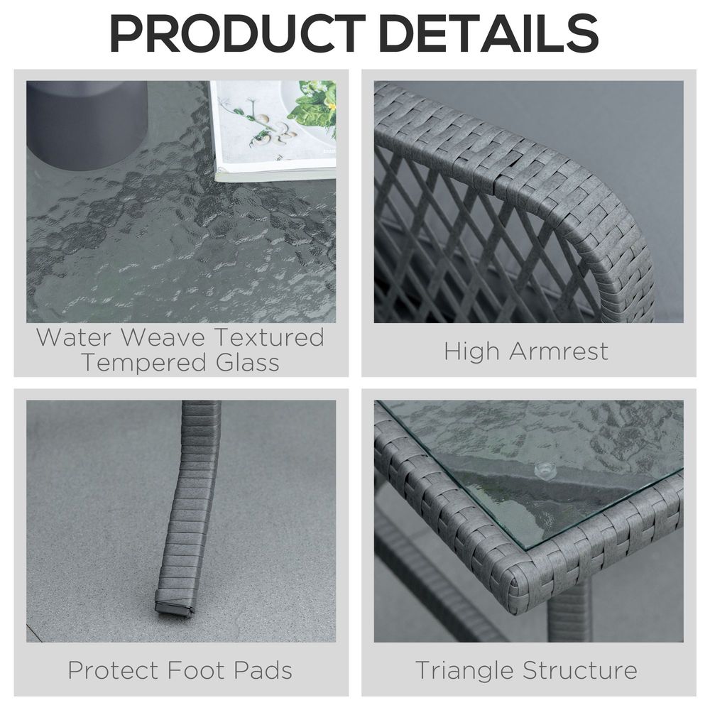 3 Pieces Patio PE Rattan Bistro Set w/ Armchairs Tempered Glass Table Outsunny - SILVIONIX