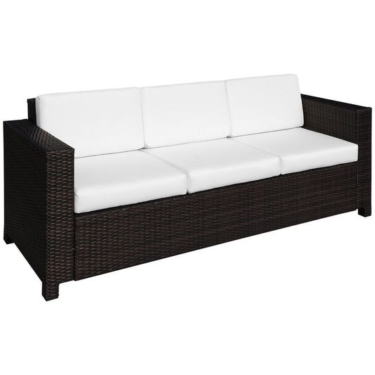 3 Seater Rattan Sofa Brown Wicker Weave Metal Frame Chair Outdoor Furniture - SILVIONIX
