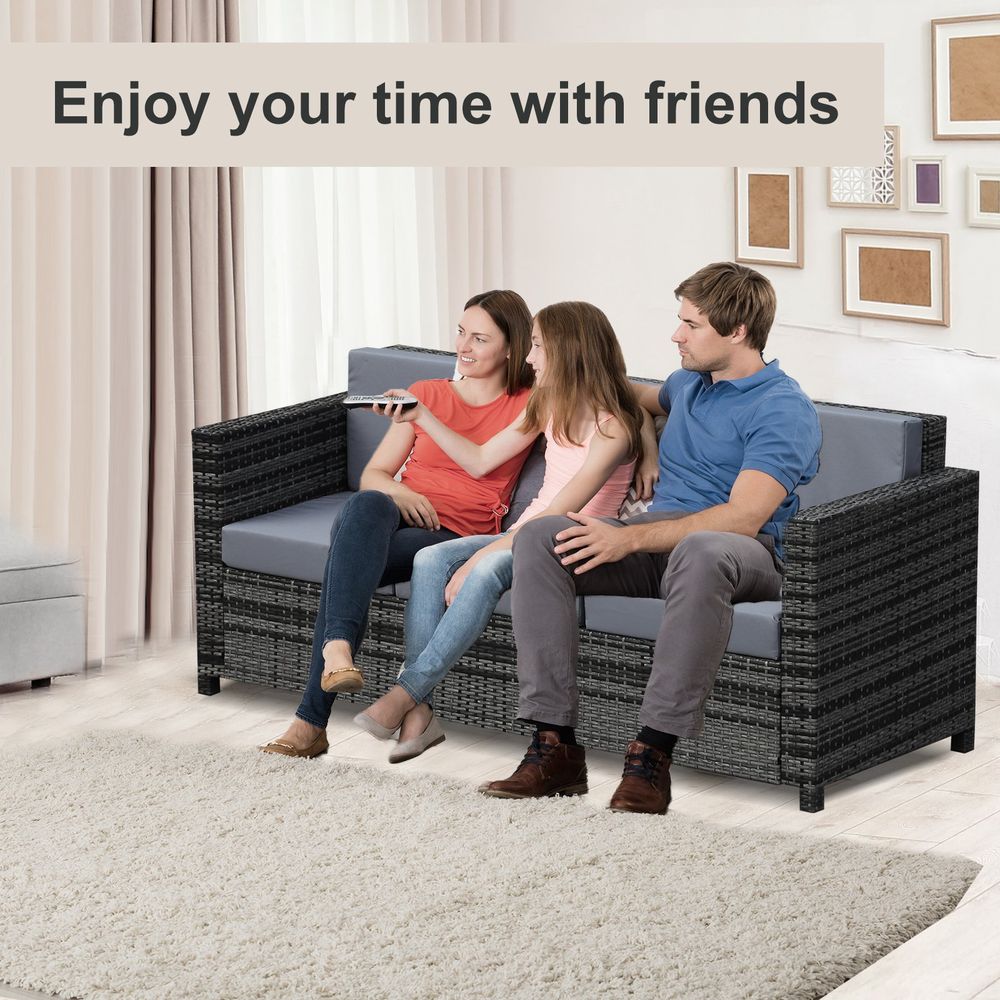 3 - Seater Weather Resistant Outdoor Garden Rattan Sofa Grey - SILVIONIX