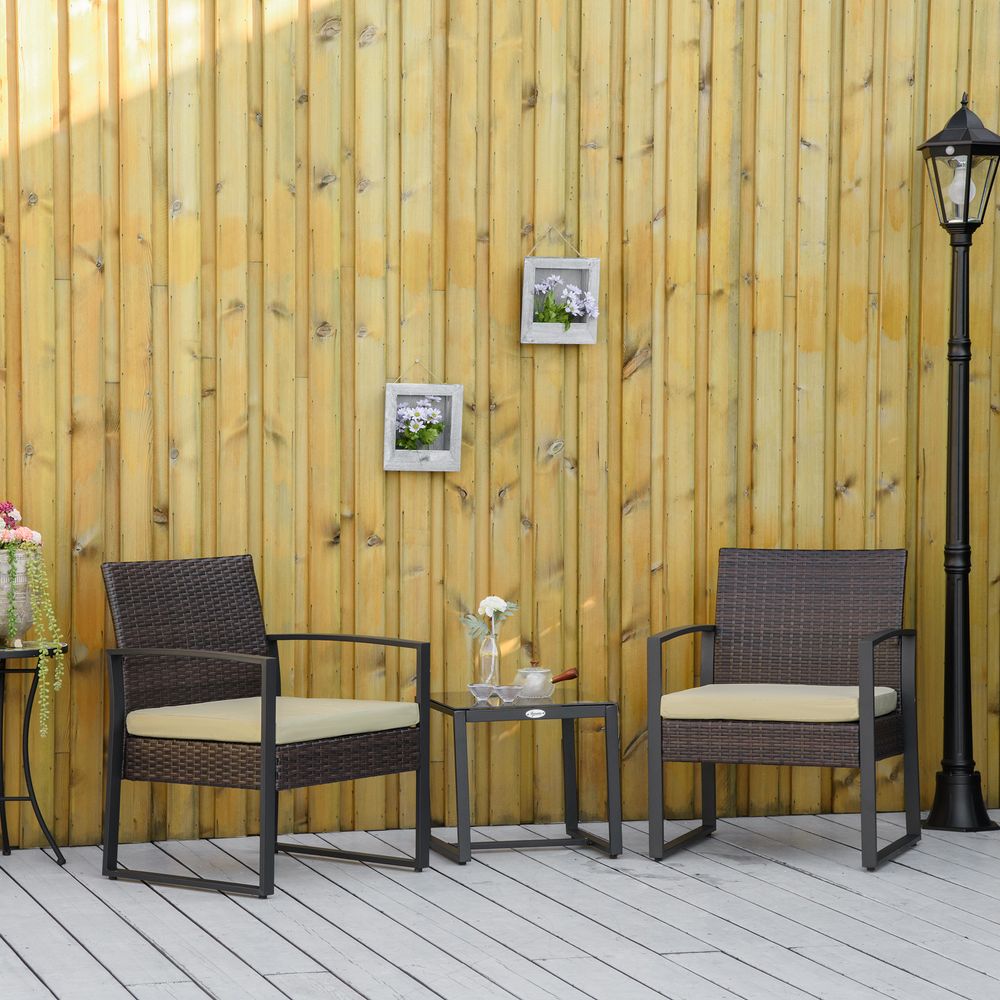 3Pc Rattan Bistro Set, Patio , Sofa Coffee Table and Chairs Sets Beige - SILVIONIX