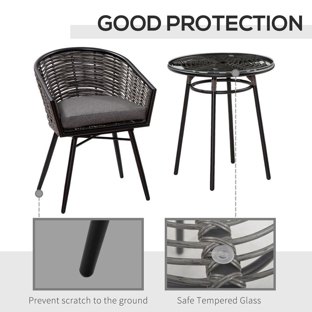 3Pc Rattan Bistro Set, Patio , w/ 2 Chairs & 1 Coffee Table , Grey - SILVIONIX