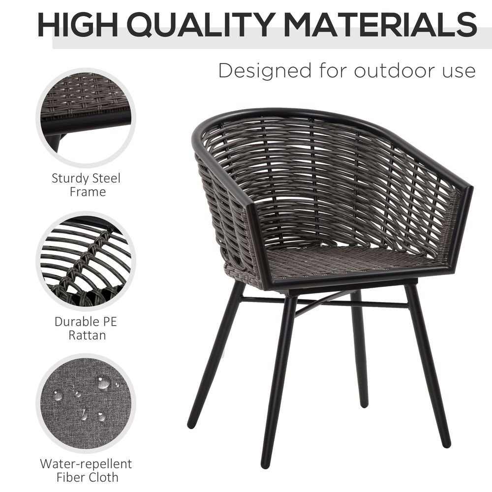 3Pc Rattan Bistro Set, Patio , w/ 2 Chairs & 1 Coffee Table , Grey - SILVIONIX