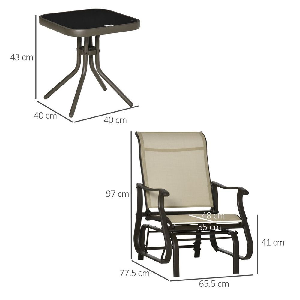 3PCS Outdoor Gliding Chairs w/ Table Set Patio Garden Furniture Khaki - SILVIONIX