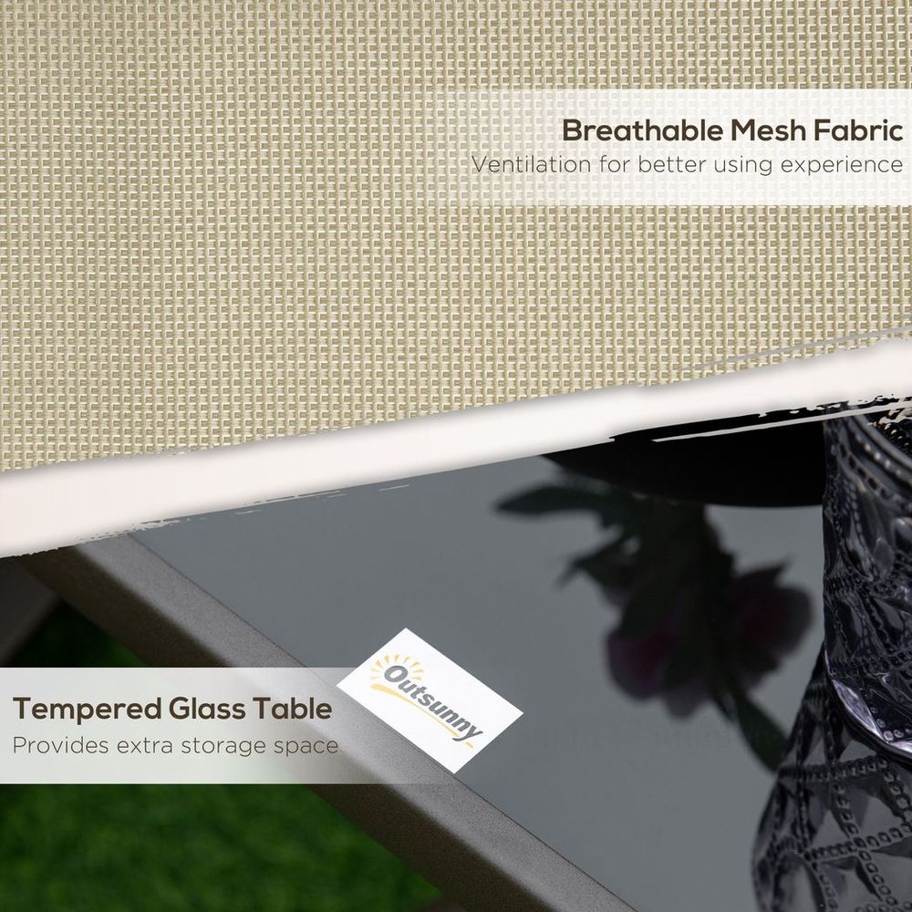 3PCS Outdoor Gliding Chairs w/ Table Set Patio Garden Furniture Khaki - SILVIONIX