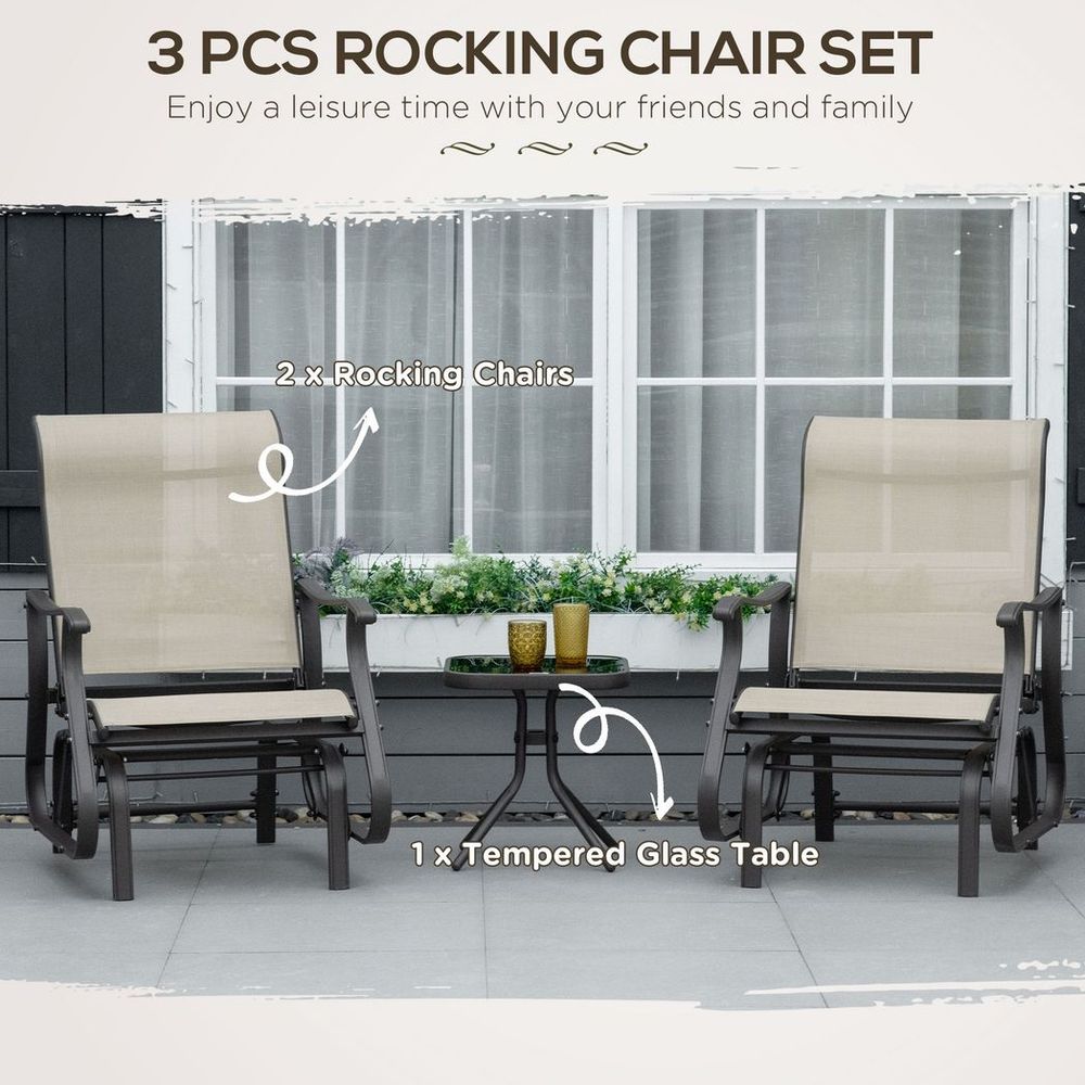 3PCS Outdoor Gliding Chairs w/ Table Set Patio Garden Furniture Khaki - SILVIONIX