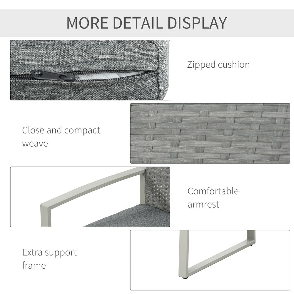 4 PCs PE Rattan Wicker Sofa Set Furniture Lawn Coffee Table & Cushion - Grey - SILVIONIX