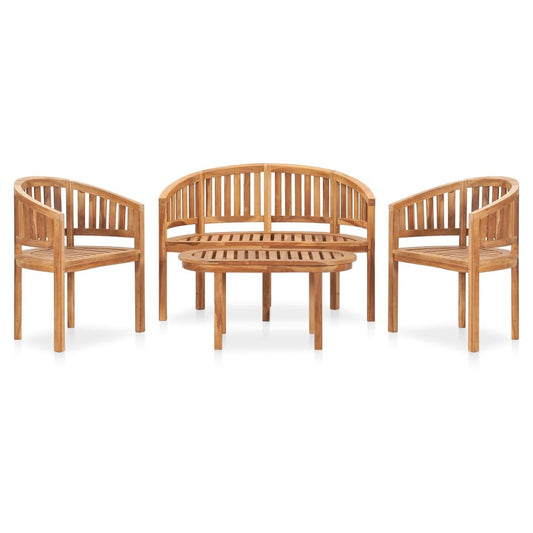4 Piece Banana Garden Lounge Set Solid Teak Wood - SILVIONIX