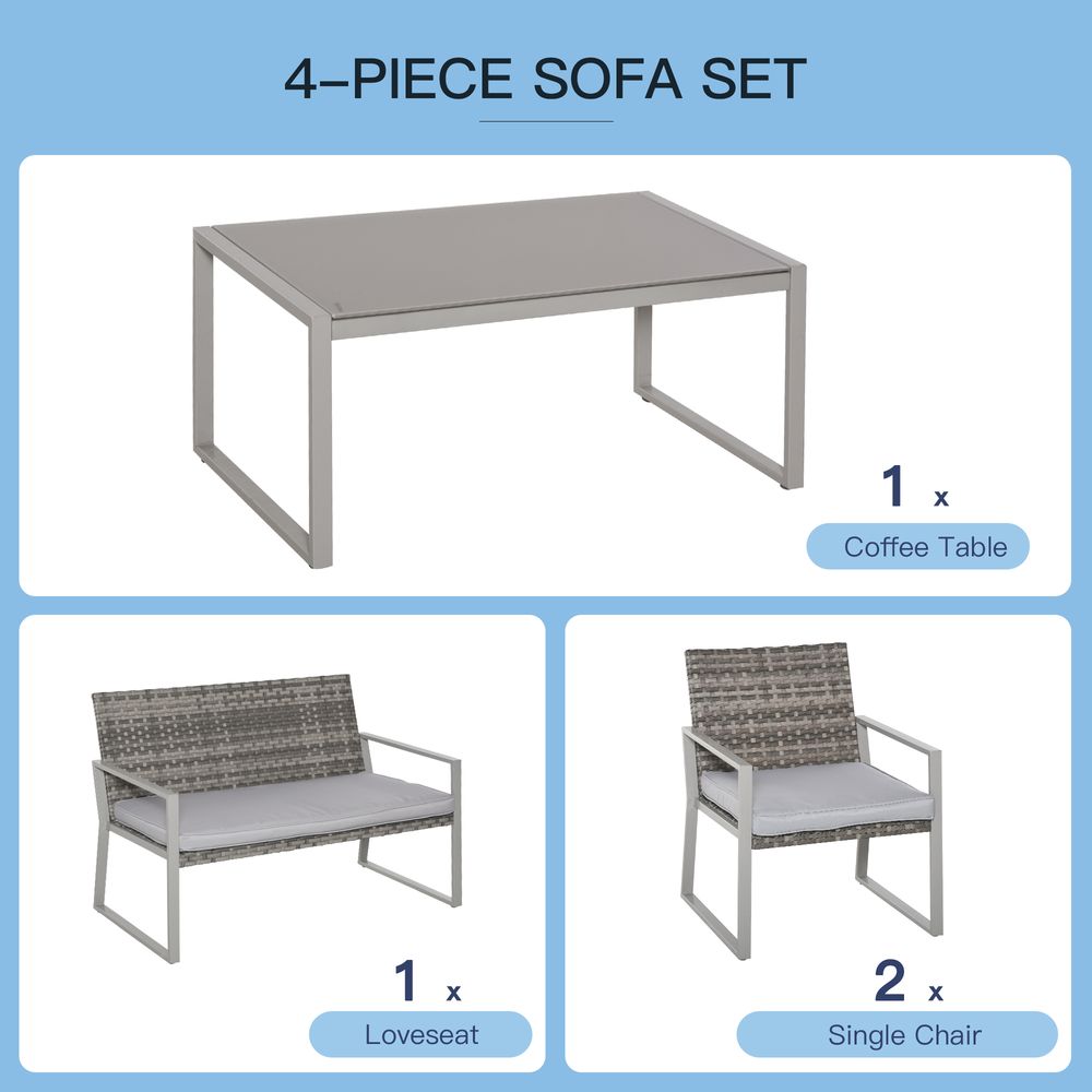 4 - Piece Outdoor Garden Rattan Seating Furniture Set Grey - SILVIONIX
