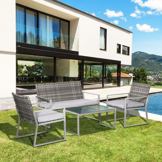 4 - Piece Outdoor Garden Rattan Seating Furniture Set Grey - SILVIONIX