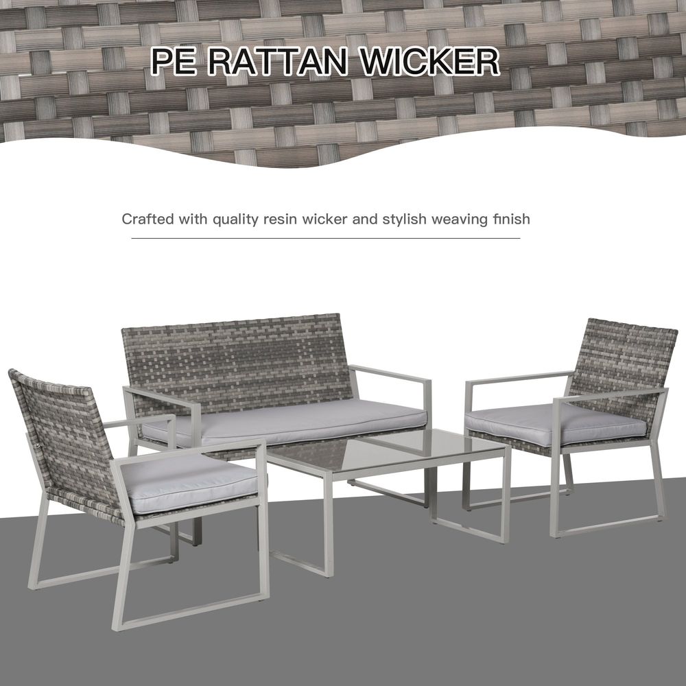4 - Piece Outdoor Garden Rattan Seating Furniture Set Grey - SILVIONIX