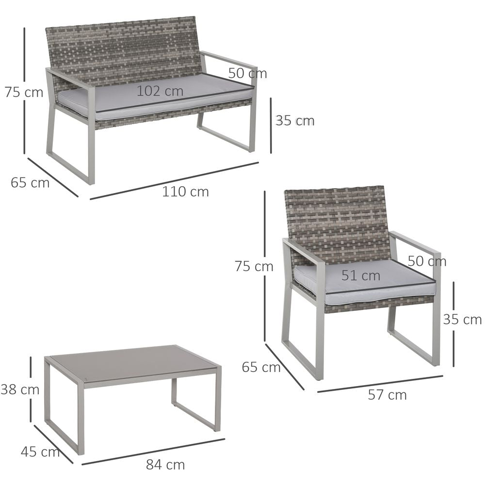 4 - Piece Outdoor Garden Rattan Seating Furniture Set Grey - SILVIONIX
