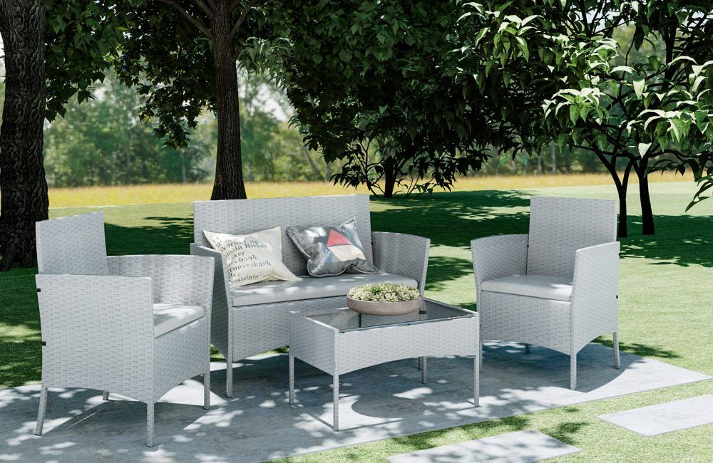 4 Piece Rattan Garden Furniture Set - SILVIONIX