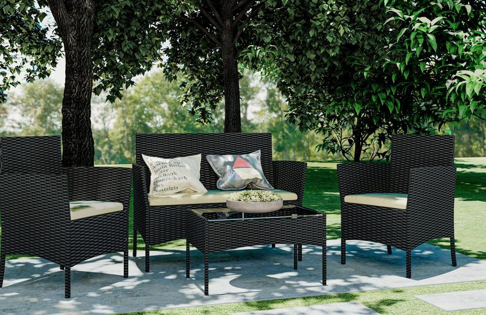 4 Piece Rattan Garden Furniture Set - SILVIONIX