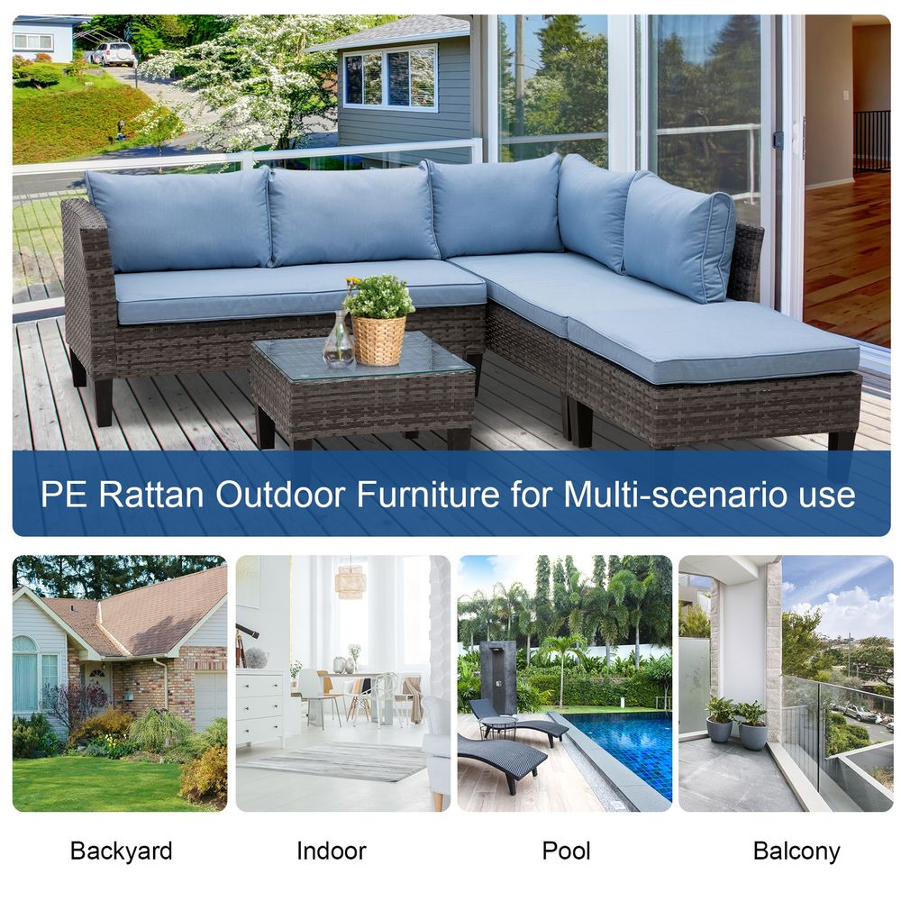 4 - Seater Outdoor Garden PE Rattan Furniture Set Blue - SILVIONIX