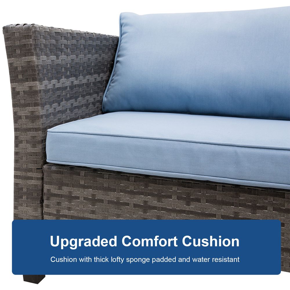 4 - Seater Outdoor Garden PE Rattan Furniture Set Blue - SILVIONIX