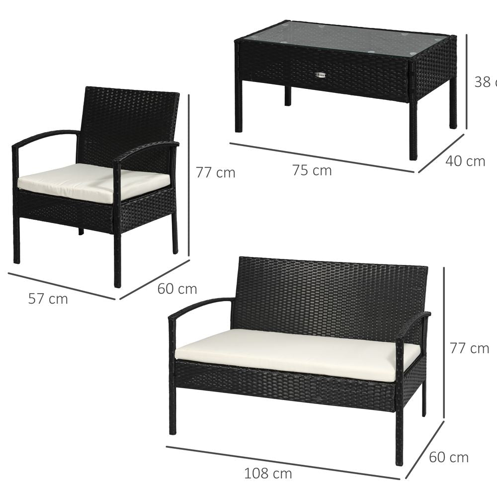 4 - Seater Rattan Garden Furniture Set Black Cream Outdoor Patio Bistro - SILVIONIX