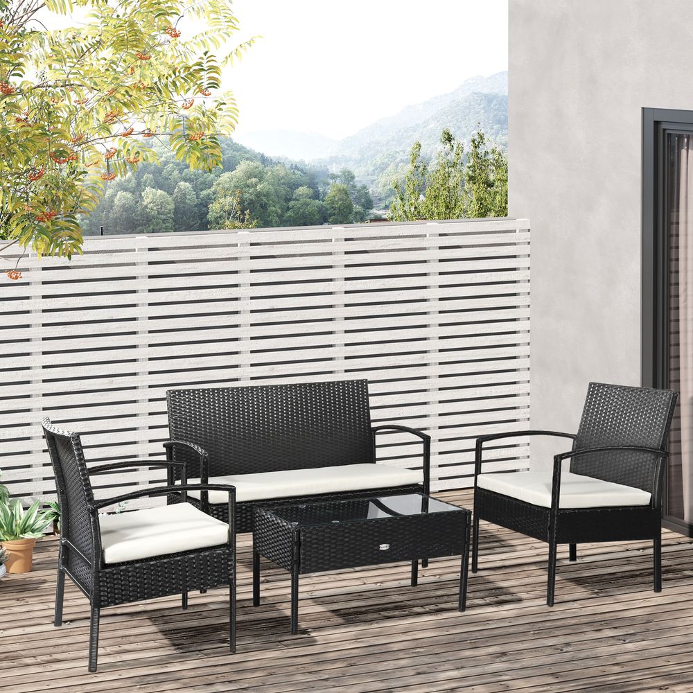 4 - Seater Rattan Garden Furniture Set Black Cream Outdoor Patio Bistro - SILVIONIX