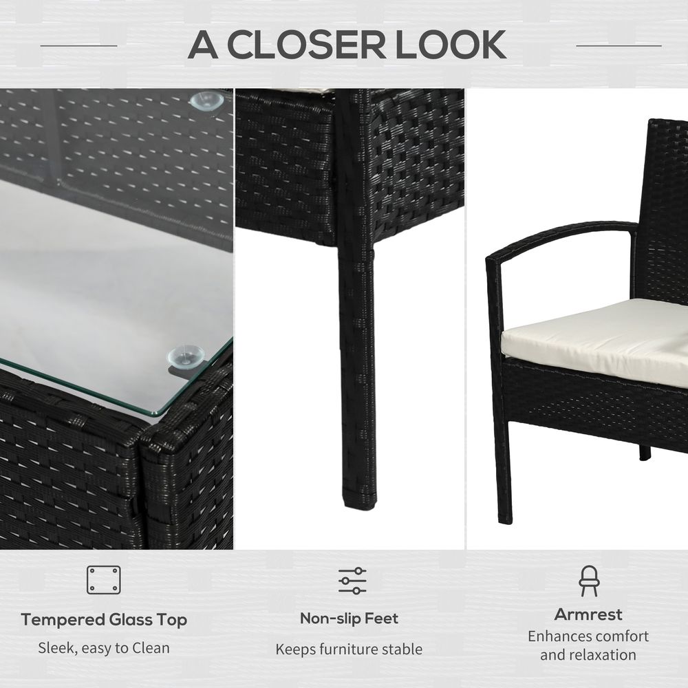 4 - Seater Rattan Garden Furniture Set Black Cream Outdoor Patio Bistro - SILVIONIX