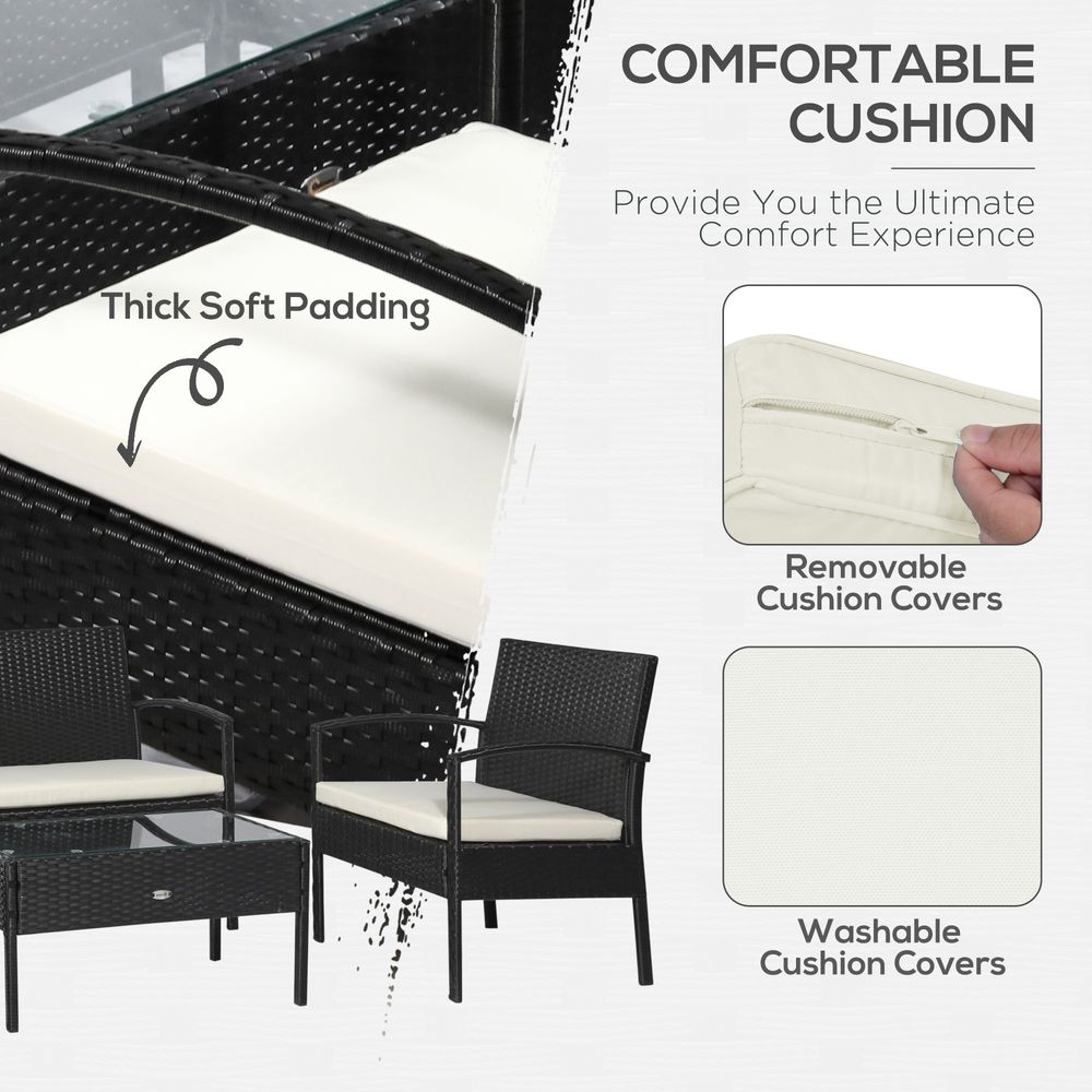 4 - Seater Rattan Garden Furniture Set Black Cream Outdoor Patio Bistro - SILVIONIX