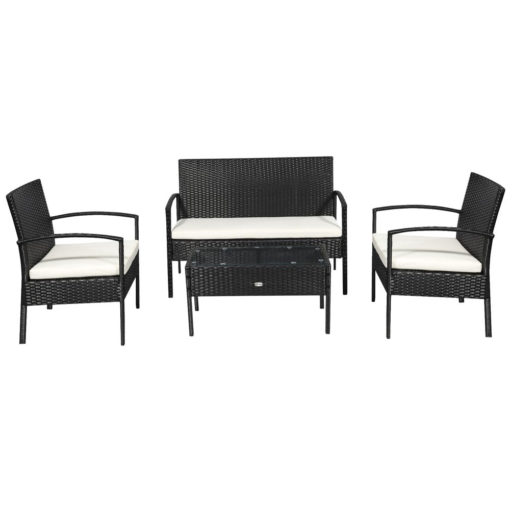4 - Seater Rattan Garden Furniture Set Black Cream Outdoor Patio Bistro - SILVIONIX