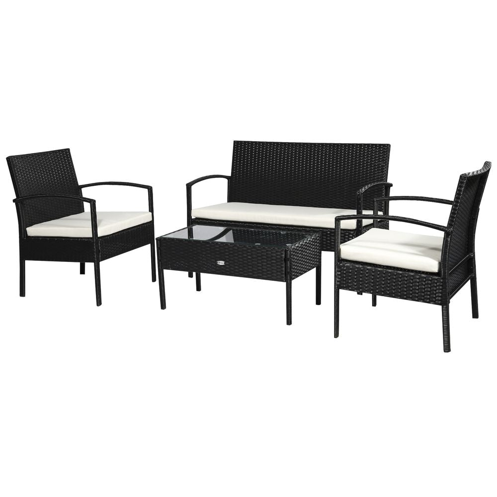 4 - Seater Rattan Garden Furniture Set Black Cream Outdoor Patio Bistro - SILVIONIX