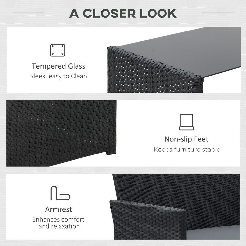 4pc Patio Garden Rattan Wicker Sofa 2 - Seater Loveseat Chair Table Black - SILVIONIX