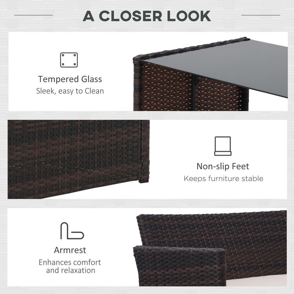 4pc Patio Garden Rattan Wicker Sofa 2 - Seater Loveseat Chair Table Brown - SILVIONIX