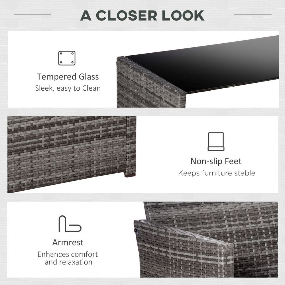 4pc Patio Garden Rattan Wicker Sofa 2 - Seater Loveseat Chair Table Grey - SILVIONIX