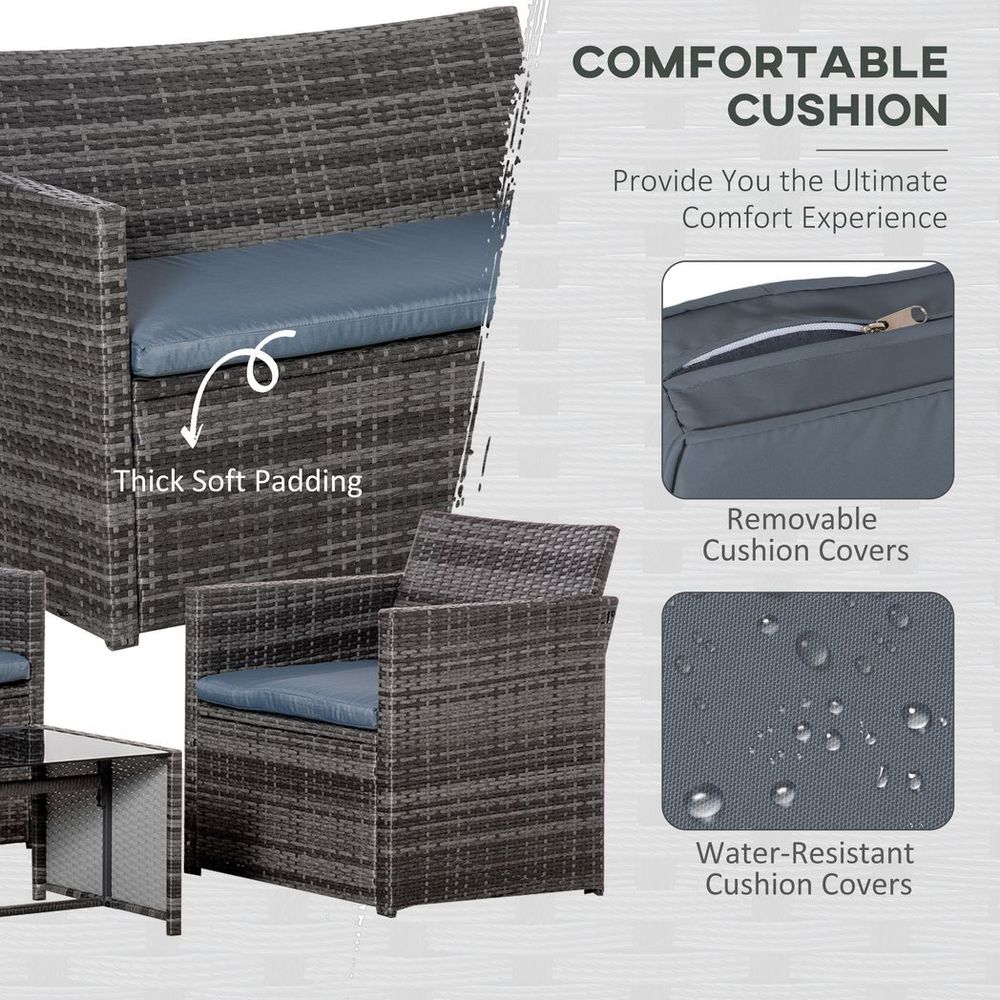 4pc Patio Garden Rattan Wicker Sofa 2 - Seater Loveseat Chair Table Grey - SILVIONIX