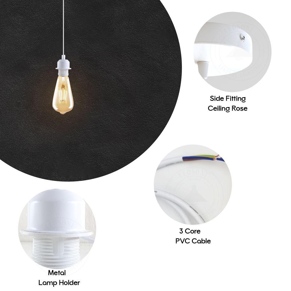 5 Pack Vintage Industrial Style White Ceiling Pendant Lamp E27 Base Metal Screw Lamp Holder - SILVIONIX